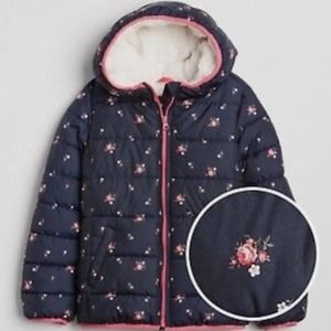 Gap Kids Cold Control Max Sherpa Mixed Fabric Floral Puffer Jacket Size L